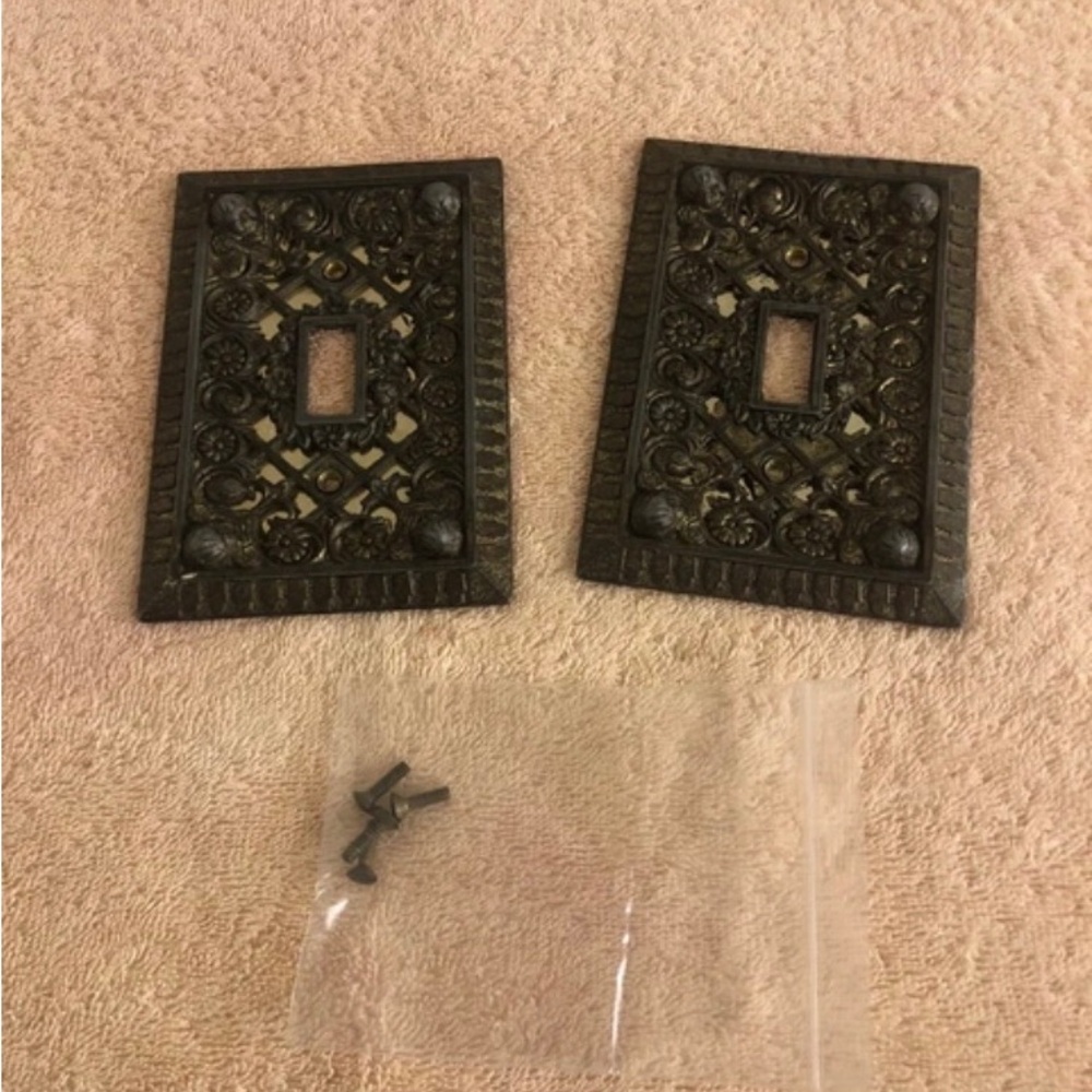 Vintage Metal Mirrored Single Light Switch Plates Nursery Design Lot of 2 RARE